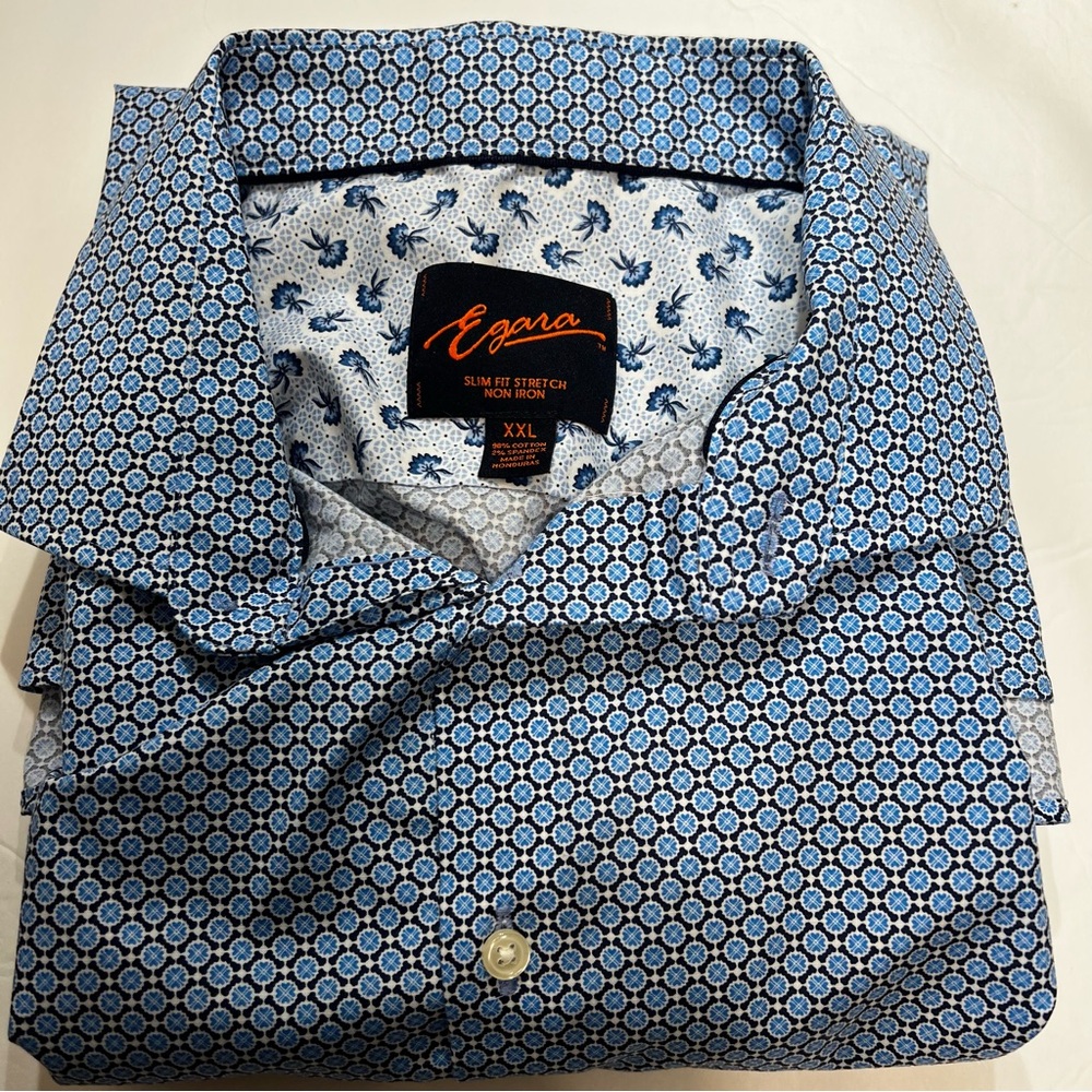 Egara Slim Fit Stretch No Iron Men's Dress Shirt, Light Blue Circle Accents XXL